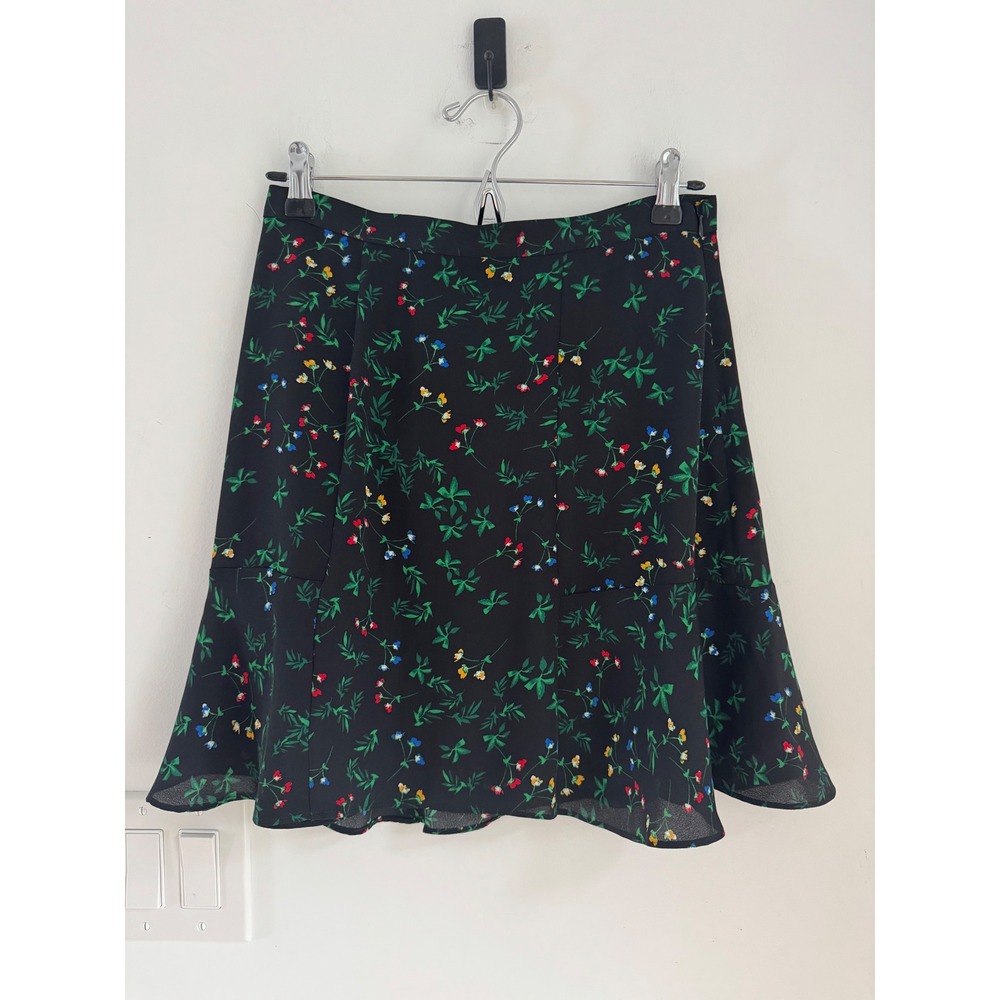 Banana Republic Black Floral Flounce Mini Skirt Size 0 NEW Side Zip Lined